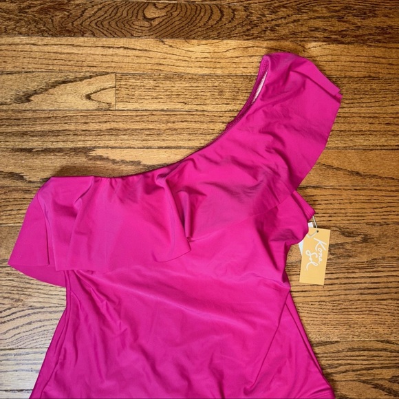 Kona Sol‎ Woman Large Swimsuit High Waisted One Piece Hot Pink Beach Sexy NWT - Picture 4 of 13